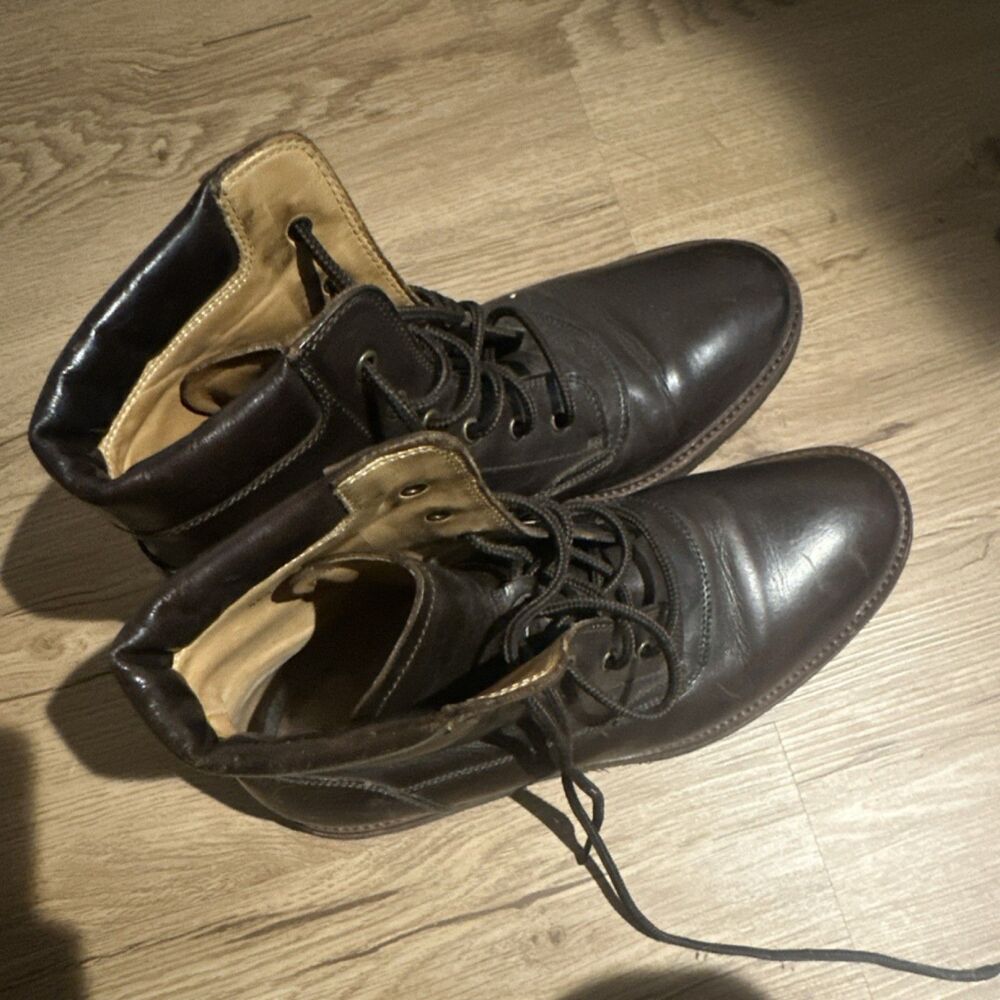 Brunello Cucinelli Men's Brown Leather Combat Boots Lace Up Size 11.5